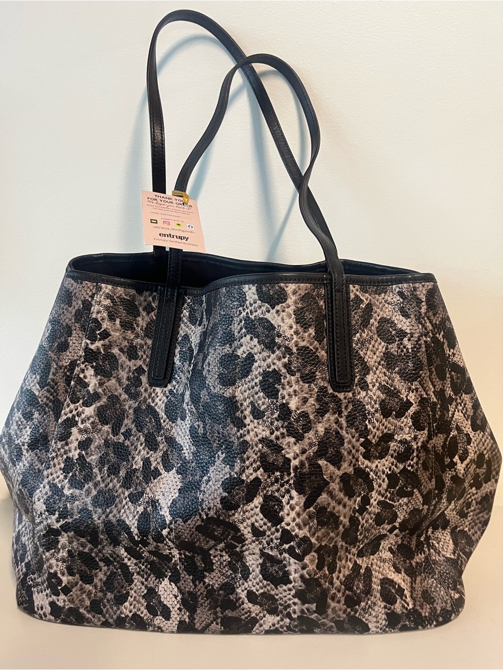 MCM Animal Print Tote Bag with Black Trim